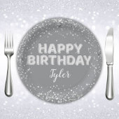 Graue Silver Geburtstagsparty Pappteller