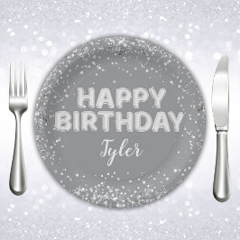 Graue Silver Geburtstagsparty Pappteller