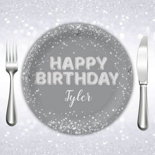Graue Silver Geburtstagsparty Pappteller