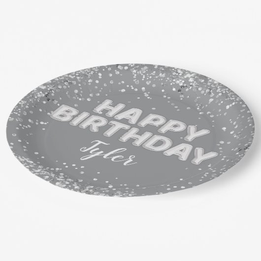 Graue Silver Geburtstagsparty Pappteller (Schrägansicht)