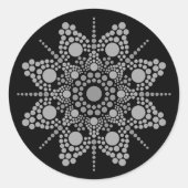 Graue Skala Mandala Dot Art Template Runder Aufkleber (Vorderseite)