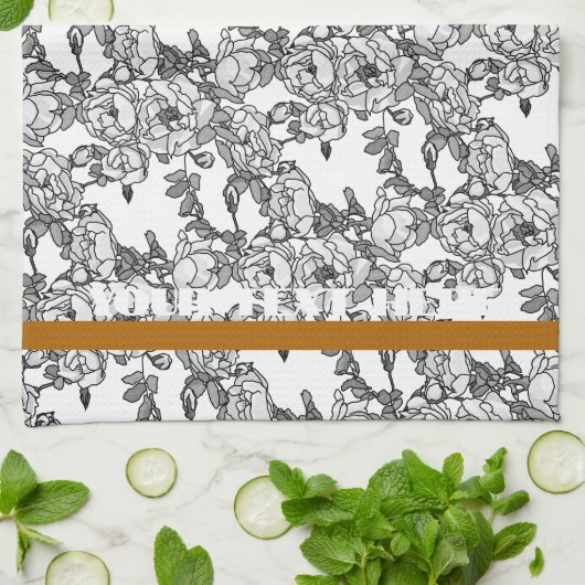 Graue Skalierung der Rose personalisiert Geschirrtuch (Gefaltet)