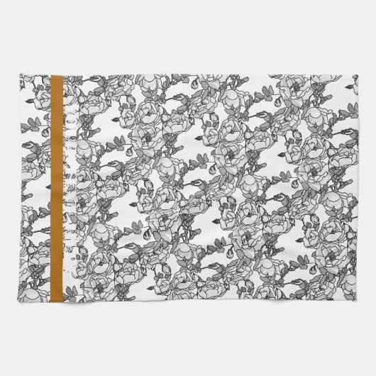 Graue Skalierung der Rose personalisiert Geschirrtuch (Horizontal)
