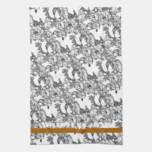 Graue Skalierung der Rose personalisiert Geschirrtuch (Vertikal)