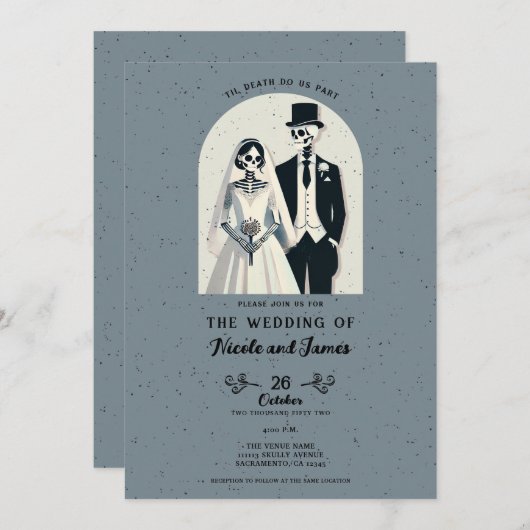 Graue Skelettbrücke Halloween Gotische Hochzeit Einladung (Vorne/Hinten)