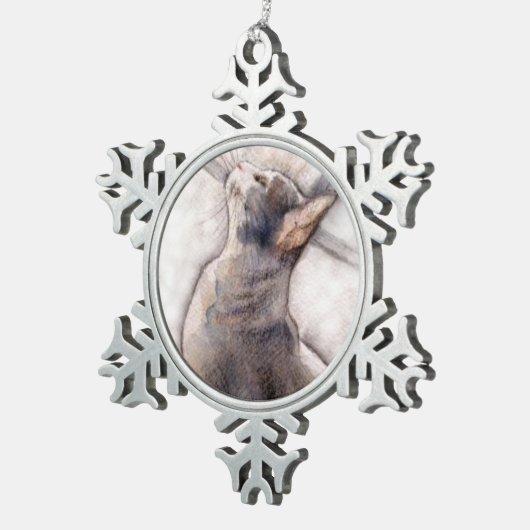 Graue Smokings-Katze in der Schneeflocken Zinn-Ornament (Rechts)