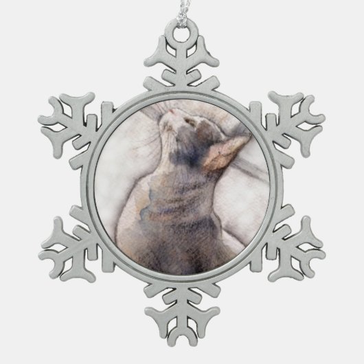 Graue Smokings-Katze in der Schneeflocken Zinn-Ornament (Vorderseite)