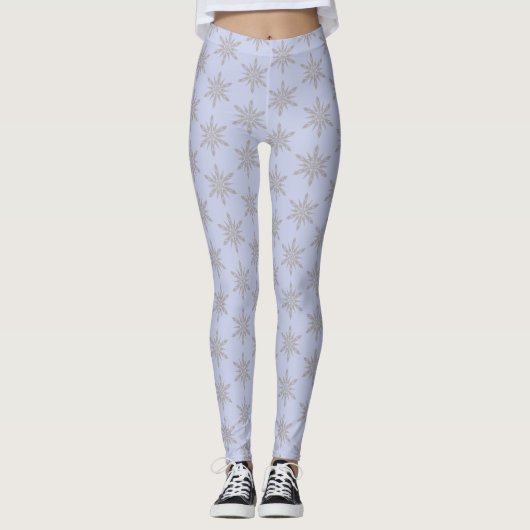 Graue Snowflake Blauer Winter Leggings (Vorderseite)
