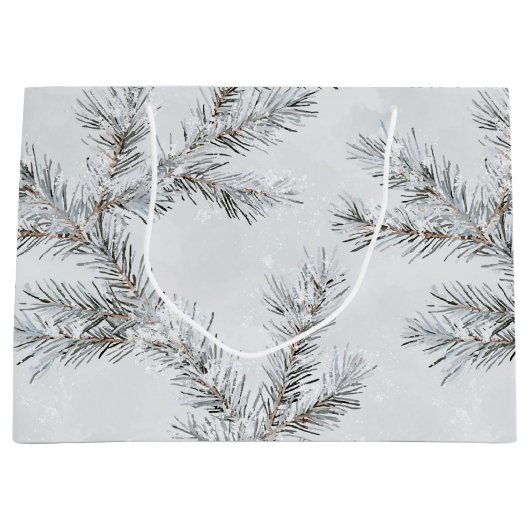 Graue Snowy Weihnachtsbaumzweige Große Geschenktüte (Vorderseite)