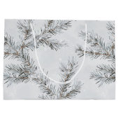 Graue Snowy Weihnachtsbaumzweige Große Geschenktüte (Rückseite)