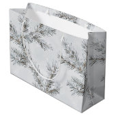 Graue Snowy Weihnachtsbaumzweige Große Geschenktüte (Rückseite Schrägansicht)