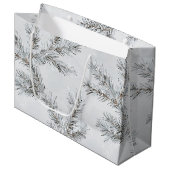 Graue Snowy Weihnachtsbaumzweige Große Geschenktüte (Vorderseite Schrägansicht)