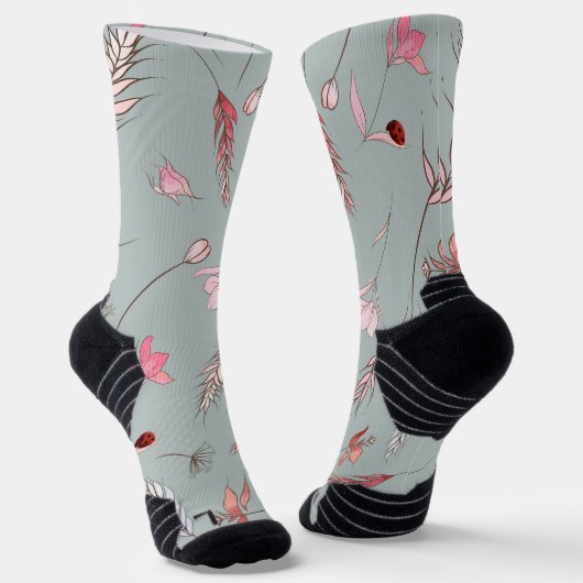 Graue Socken mit schwarzen Zehen, verziert mit Ros (Gewinkelt)