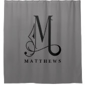 Graue Sophisikation mit elegantem Monogramm M Cust Duschvorhang (Vorderseite)