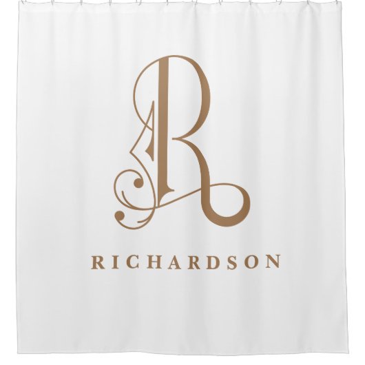 Graue Sophisikation mit elegantem Monogramm R Cust Duschvorhang (Vorderseite)