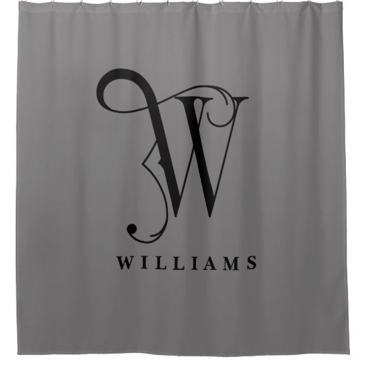 Graue Sophisikation mit elegantem Monogramm W Cust Duschvorhang (Vorderseite)