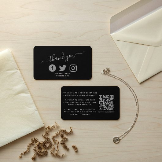 Graue soziale Icons QR Code danke Ihnen Rabatt Begleitkarte