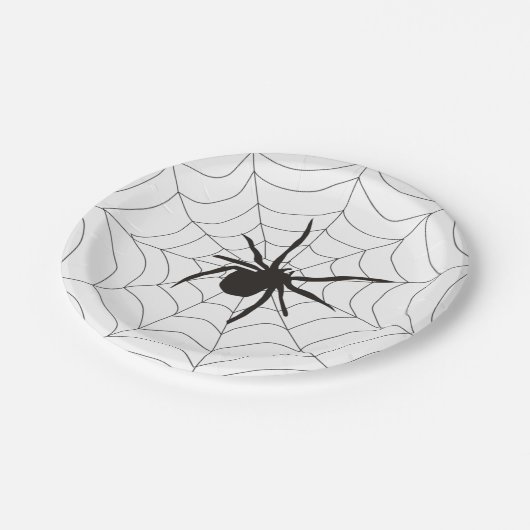 graue Spider WebHalloween Pappteller (Schrägansicht)