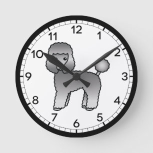 Graue Spielzeug-Pudel-Cartoon-Hund-Illustration Runde Wanduhr