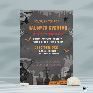 Graue Spooky Spuk Mansion Thema Halloween-Party Einladung