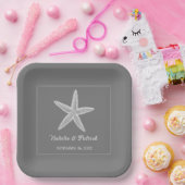 Graue Starfish Hochzeitspapier-Teller Pappteller (Party)