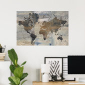 Graue Steinkarte der Welt Poster (Heimbüro)