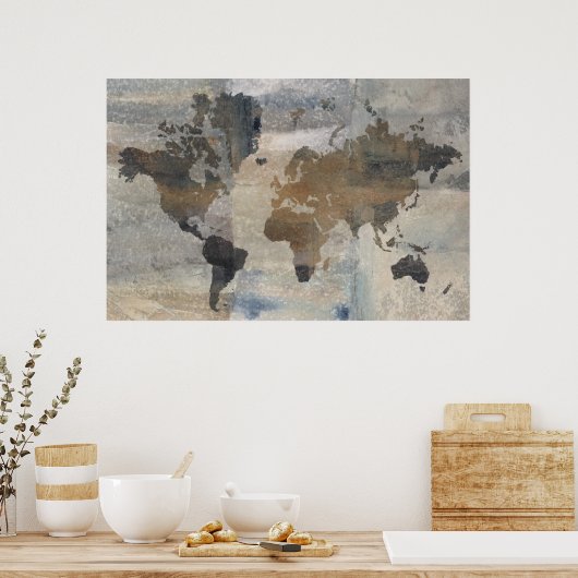 Graue Steinkarte der Welt Poster (Küche)