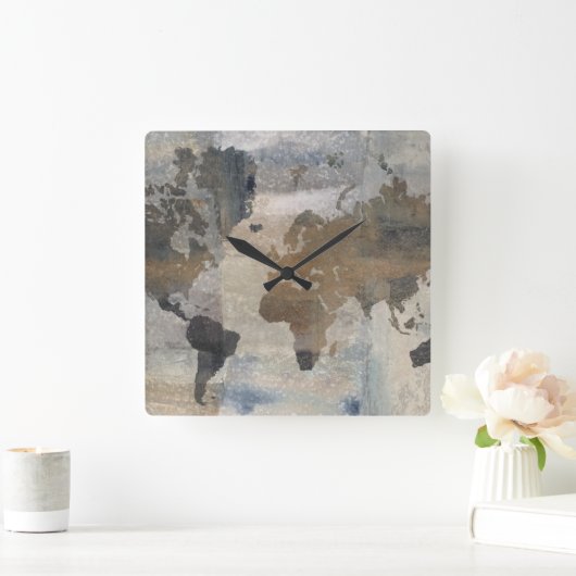 Graue Steinkarte der Welt Quadratische Wanduhr (Zuhause)