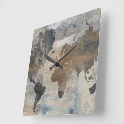 Graue Steinkarte der Welt Quadratische Wanduhr (Winkel)