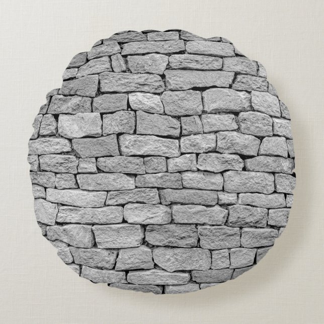 Graue Steinmauer, abstrakter Hintergrund. Rundes Kissen (Vorderseite)