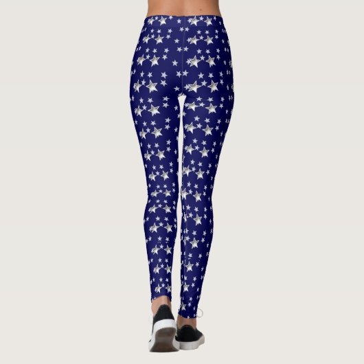 Graue Sterne und dunkelblauer, moderner Chic Leggings (Rückseite)
