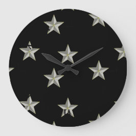 Graue Sternmuster auf schwarz Große Wanduhr