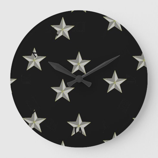 Graue Sternmuster auf schwarz Große Wanduhr (Vorderseite)