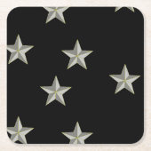Graue Sternmuster auf schwarz Rechteckiger Pappuntersetzer (Vorderseite)
