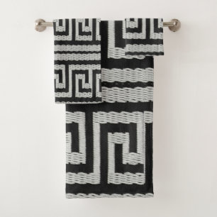 Graue Stich-Look Griechischer Key Designer Badhandtuch Set