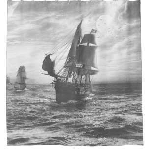 Graue Stormy Rainy Pirate Ships Dusche Duschvorhang