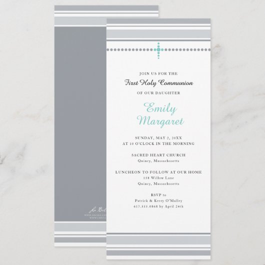 Graue Streifen Aquamarine Kreuzung Einladung (Vorne/Hinten)