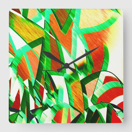 Graue Streifen auf orangefarbenem Bild mit Drizzle Quadratische Wanduhr (Vorderseite)