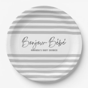 Graue Streifen Bonjour Bebe Pappteller