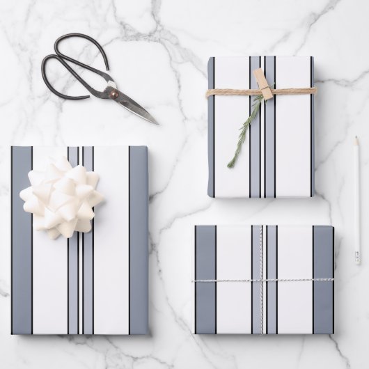 Graue Streifen Geschenkpapier Set (Vorderseite)