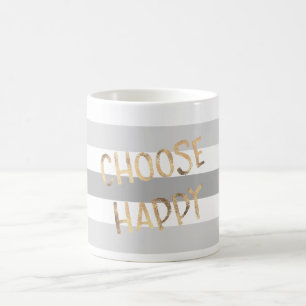 Graue Streifen Gold Choose Happy Kaffeetasse