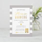 Graue Streifen - Gold Housewärming Party Einladung (Stehend Vorderseite)