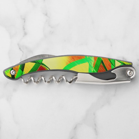 Graue Streifen über rotes Bild mit Drizzle Kellnermesser (Rückseite)