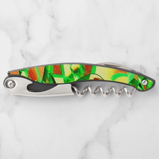 Graue Streifen über rotes Bild mit Drizzle Kellnermesser (Vorderseite)