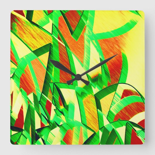 Graue Streifen über rotes Bild mit Drizzle Quadratische Wanduhr (Vorderseite)