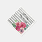 Graue Streifen und rosa Blume Serviette (Ecke)