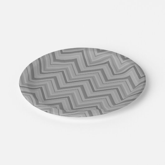 Graue Streifen Zackenzag-Muster Pappteller (Schrägansicht)