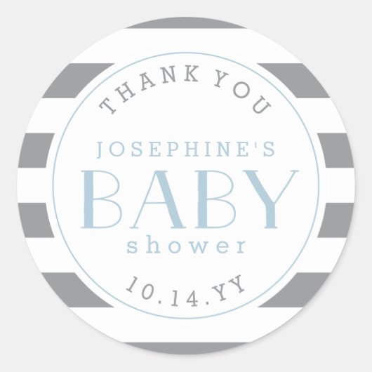 Graue Stripe Babydusche Danke Stickers (Vorderseite)