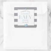 Graue Stripe Babydusche Vielen Dank Quadratischer Aufkleber (Tasche)