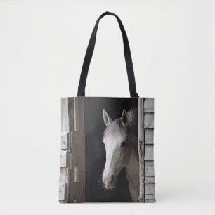 Graue Stute Pferde Farmtiere Braun Tasche